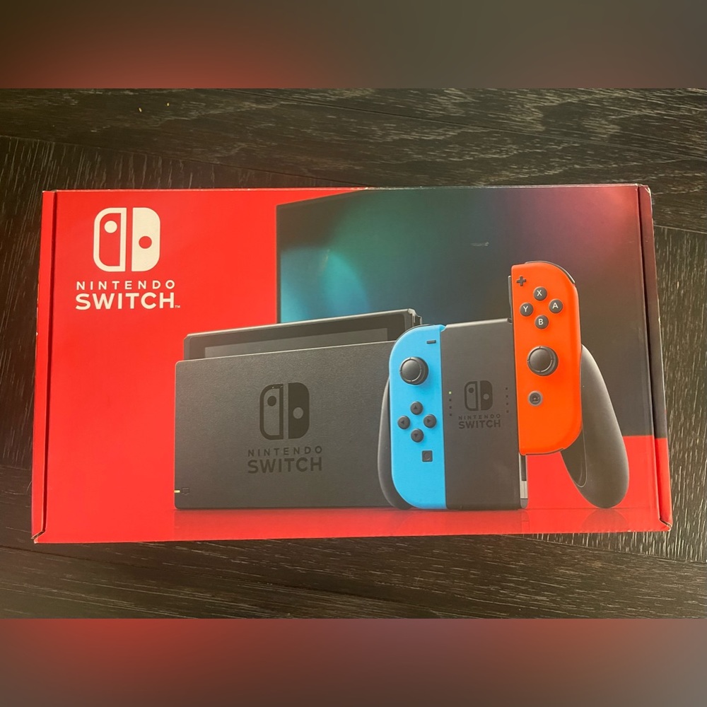 Nintendo Switch with Neon Blue and Neon Red Joy-Con
